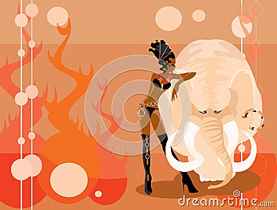 Woman and mammoth Vector Illustration