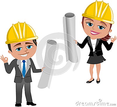 Woman and Man Architect Ok Vector Illustration