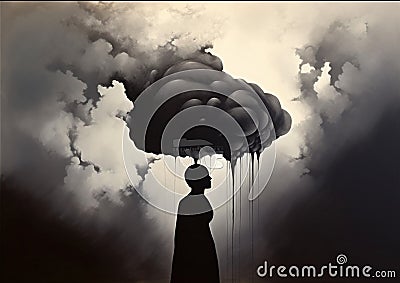 woman expression man creative idea dramatic abstract concept cloud poster black dream. Generative AI. Stock Photo