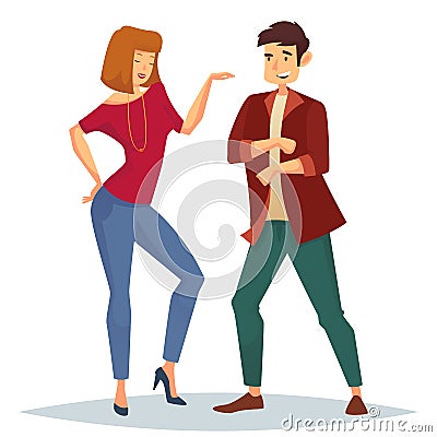 Woman and man dancing on dance floor at disco Vector Illustration