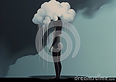 woman man dream idea poster concept expression folded cloud black creative dramatic. Generative AI. Cartoon Illustration