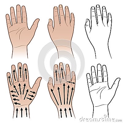 Woman, man hands with massaging lines Vector Illustration