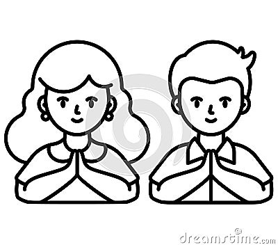 Woman and man in hello hand gesture Vector Illustration