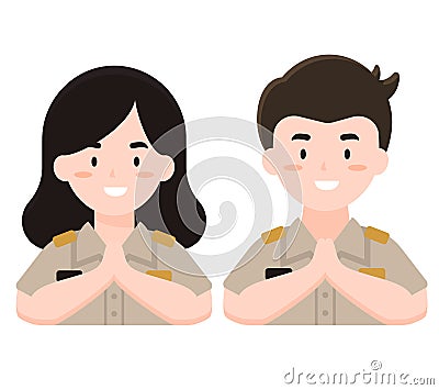 Woman and man in hello hand gesture Vector Illustration