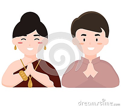 Woman and man in hello hand gesture Vector Illustration