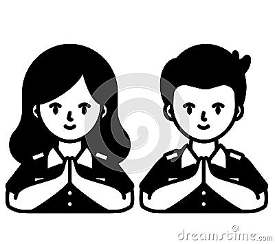 Woman and man in hello hand gesture Vector Illustration