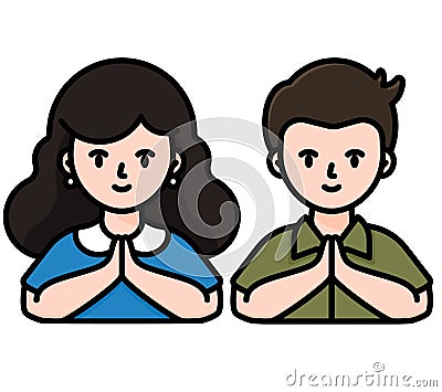 Woman and man in hello hand gesture Vector Illustration