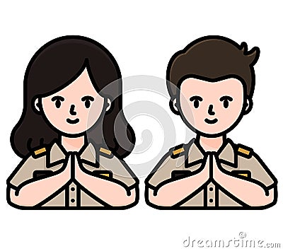 Woman and man in hello hand gesture Vector Illustration