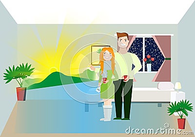 Woman and man looks at smart screen Vector Illustration