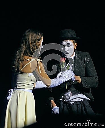 Woman and man mime performing on stage Editorial Stock Photo