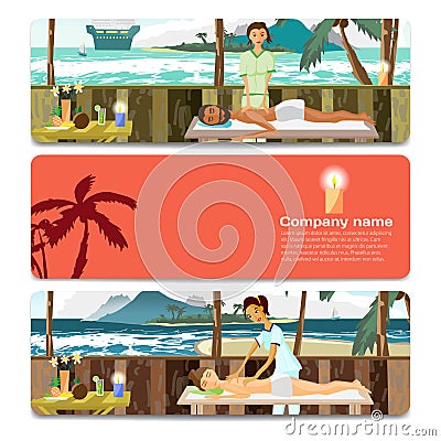 Woman and man pampering herself by enjoying day spa massage Vector Illustration