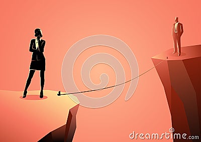 Woman and man separated by a ravine Vector Illustration