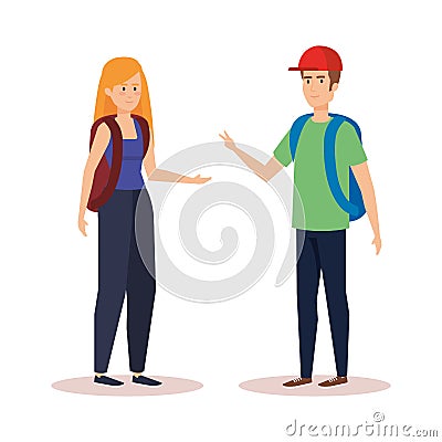 Woman and man students talking with backpack Vector Illustration