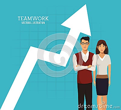 Woman and man teamwork arrow chart business Vector Illustration