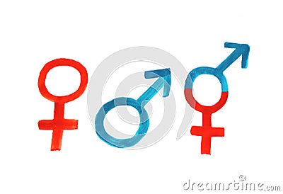 Woman-man-third gender, painting with the three symbols Stock Photo