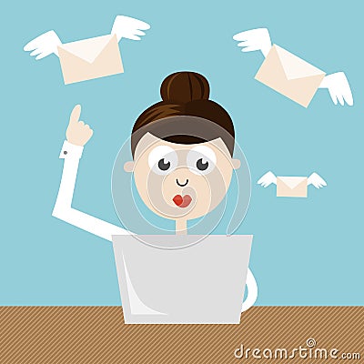 Woman - manager sending emails Vector Illustration