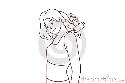 Woman massage back with electronic massager Vector Illustration