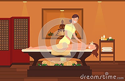 Woman at massage therapist cabinet. Beauty salon Vector Illustration