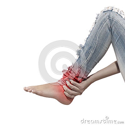 Woman massaging her Calves - Anatomy Muscles. Stock Photo