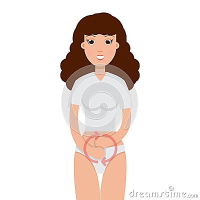 Woman massaging her stomach. Vector Illustration