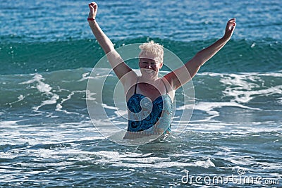A woman of mature age in a swimsuit Stock Photo