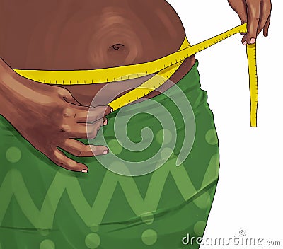 Woman measuring her belly Cartoon Illustration