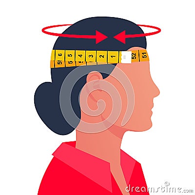 A woman measuring her head with a centimeter Vector Illustration