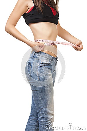 Woman measuring her wais Stock Photo