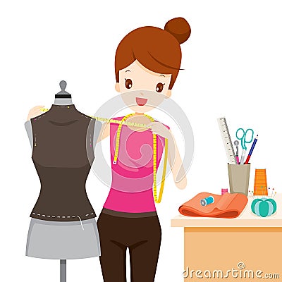 Woman Measuring Mannequin Body Shape Vector Illustration