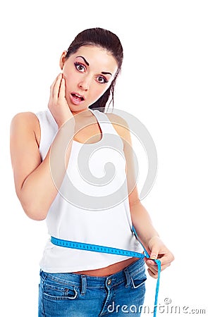 Woman measuring waist Stock Photo