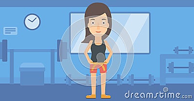 Woman measuring waist. Vector Illustration