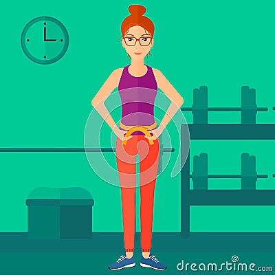 Woman measuring waist. Vector Illustration