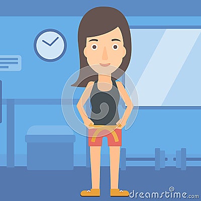 Woman measuring waist. Vector Illustration