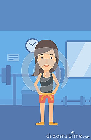 Woman measuring waist. Vector Illustration