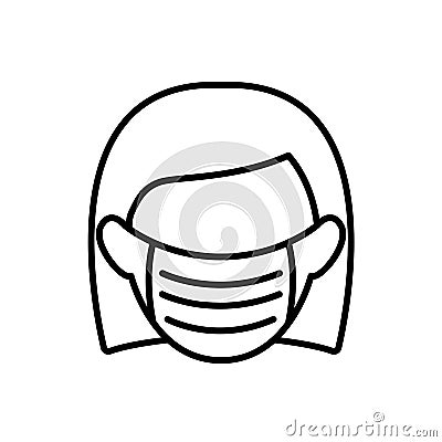 Woman with medical mask icon in air pollutions concept Vector Illustration