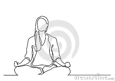 Woman meditating - continuous line drawing Vector Illustration