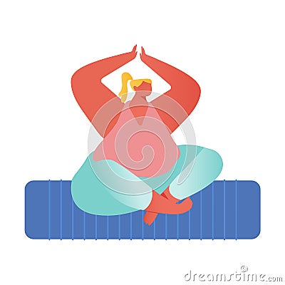 Woman Meditating Sitting in Lotus Posture with Hands above Head. Yoga Class Practice, Healthy Lifestyle, Relaxation Vector Illustration