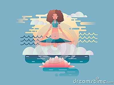 Woman meditation design flat Vector Illustration