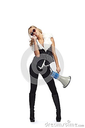 Woman with megafone Stock Photo