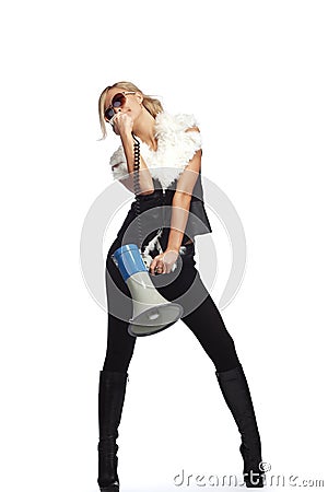 Woman with megafone Stock Photo