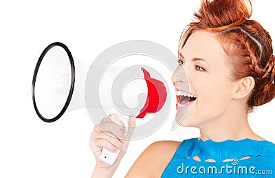 Woman with megaphone Stock Photo