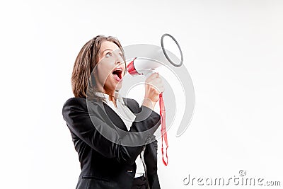 Woman with megaphone Stock Photo