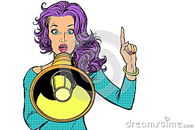 Woman with megaphone, isolated on white background Vector Illustration