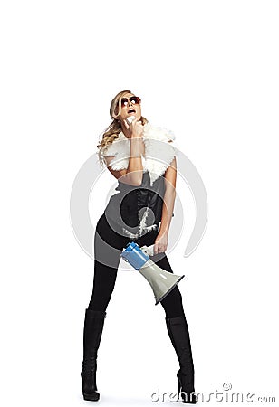 Woman with megaphone Stock Photo