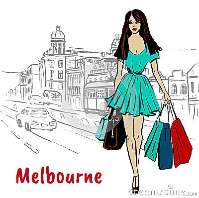 Woman in Melbourne Australia Vector Illustration