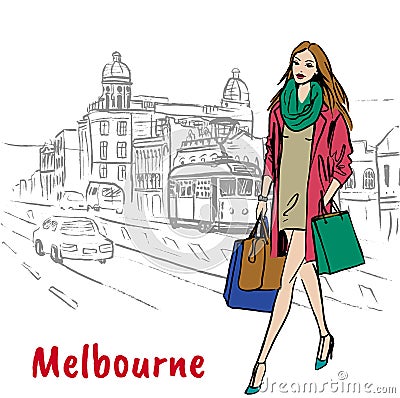Woman in Melbourne Australia Vector Illustration