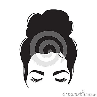 Woman messy bun. Woman silhouette with hair and long eyelashes. Vector illustration Vector Illustration