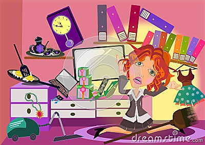 Woman in a messy room cartoon Cartoon Illustration