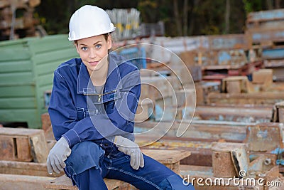 Woman metal recycling Stock Photo