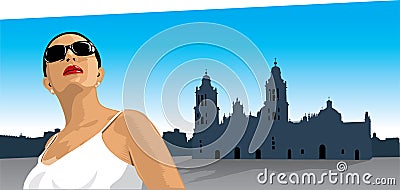 Woman at mexico city down town Vector Illustration